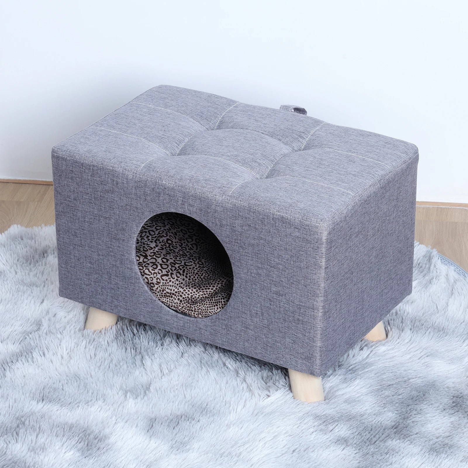 Wooden Pet House Cave with Mat