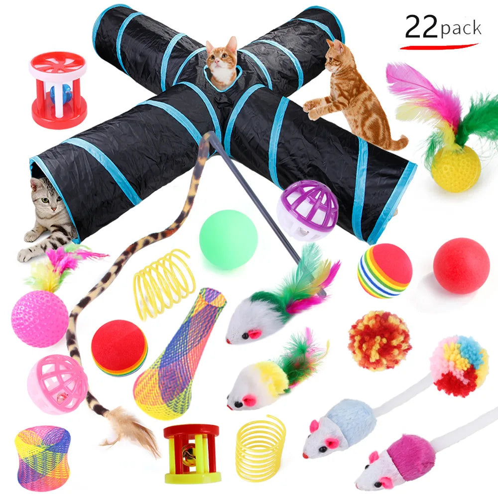 22 Pack Pet Cat Toys Interactive Combination Set