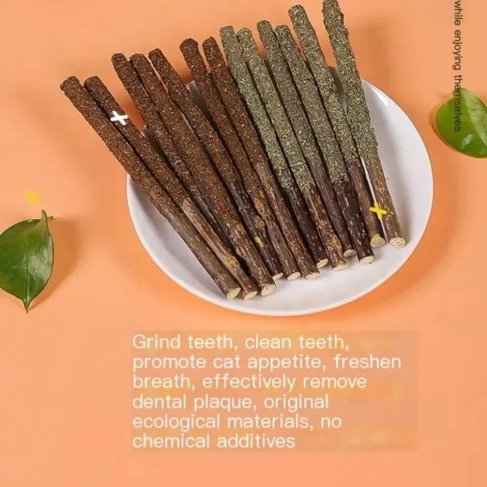 6 Natural Cat Scratching and Bite Sticks with Mint Flavor