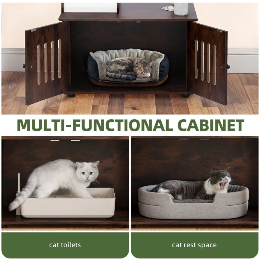 2-in-1 Cat Tree with Litter Box Container for Modern Homes