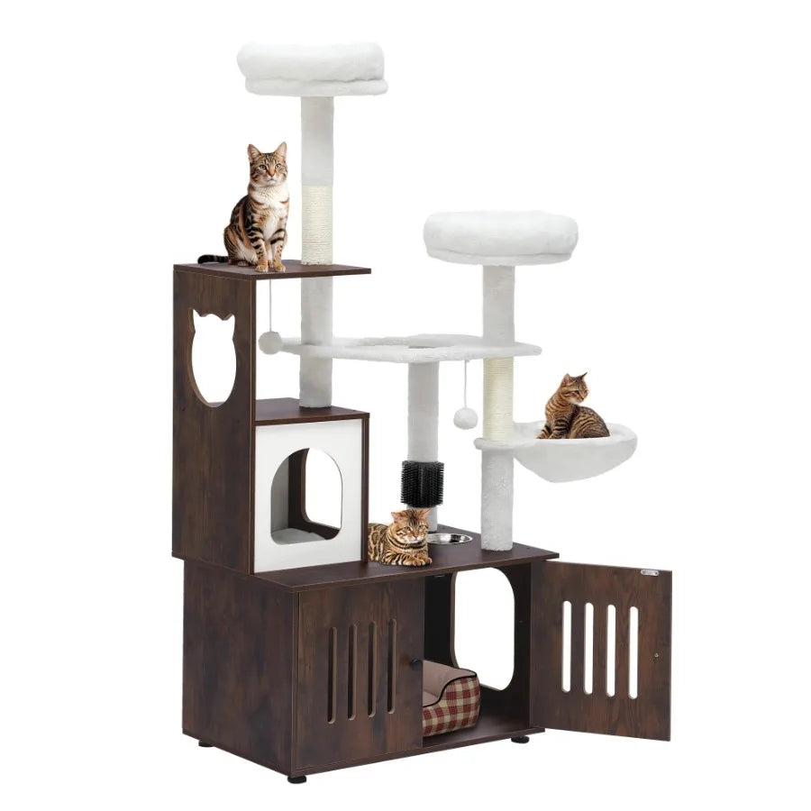 2-in-1 Cat Tree with Litter Box Container for Modern Homes