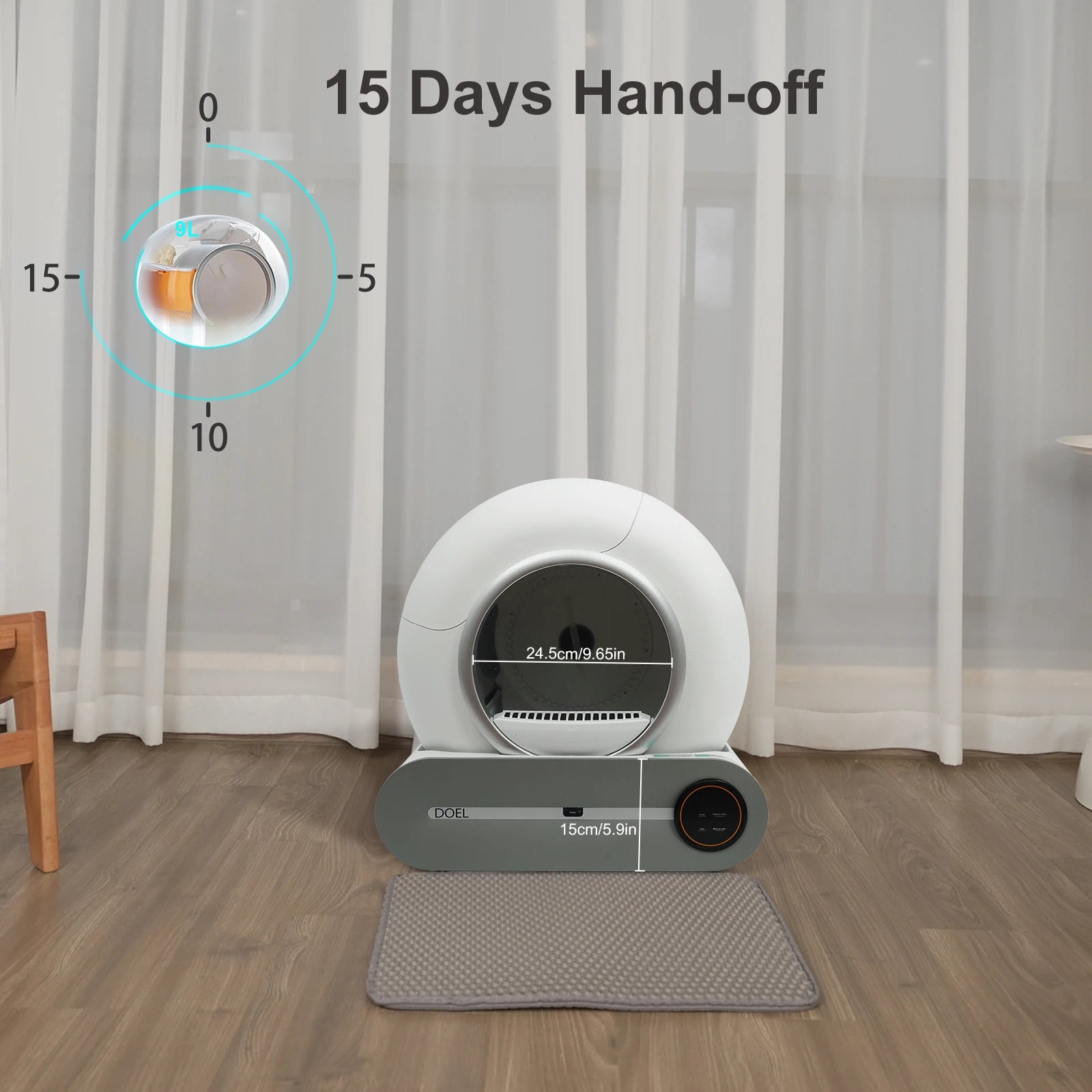 65L Self-Cleaning Cat Litter Box with Litter Bag and Mat, App Control