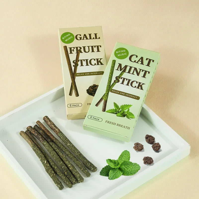 6 Natural Cat Scratching and Bite Sticks with Mint Flavor