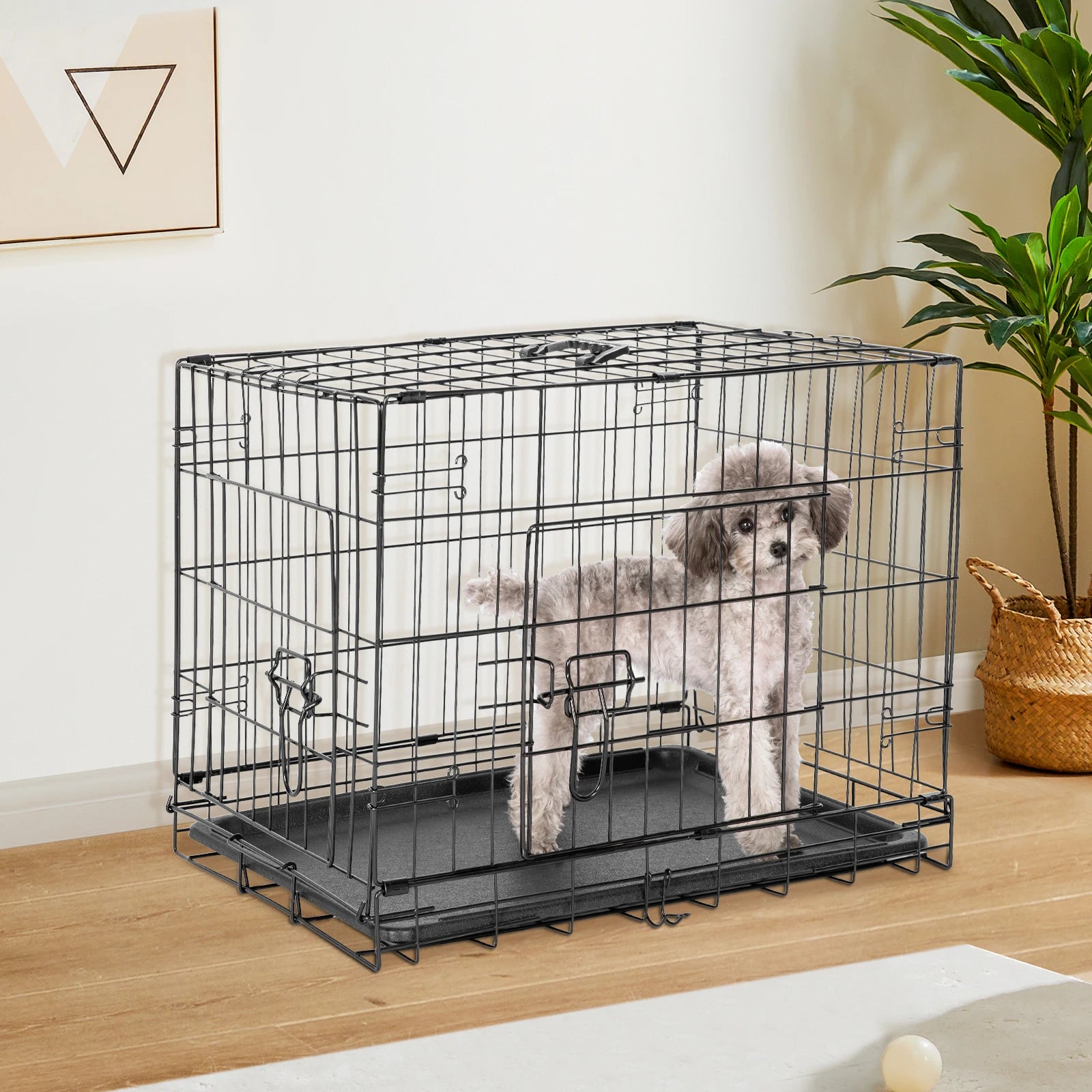 Collapsible wire dog cage