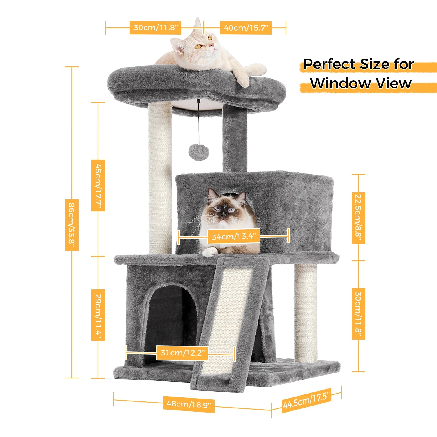 Luxury cat towers with double apartments and a spacious perch