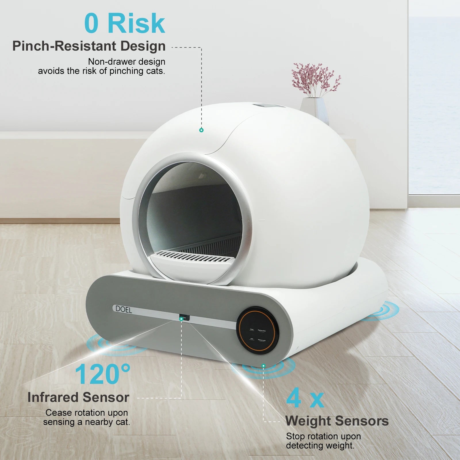65L Self-Cleaning Cat Litter Box with Litter Bag and Mat, App Control