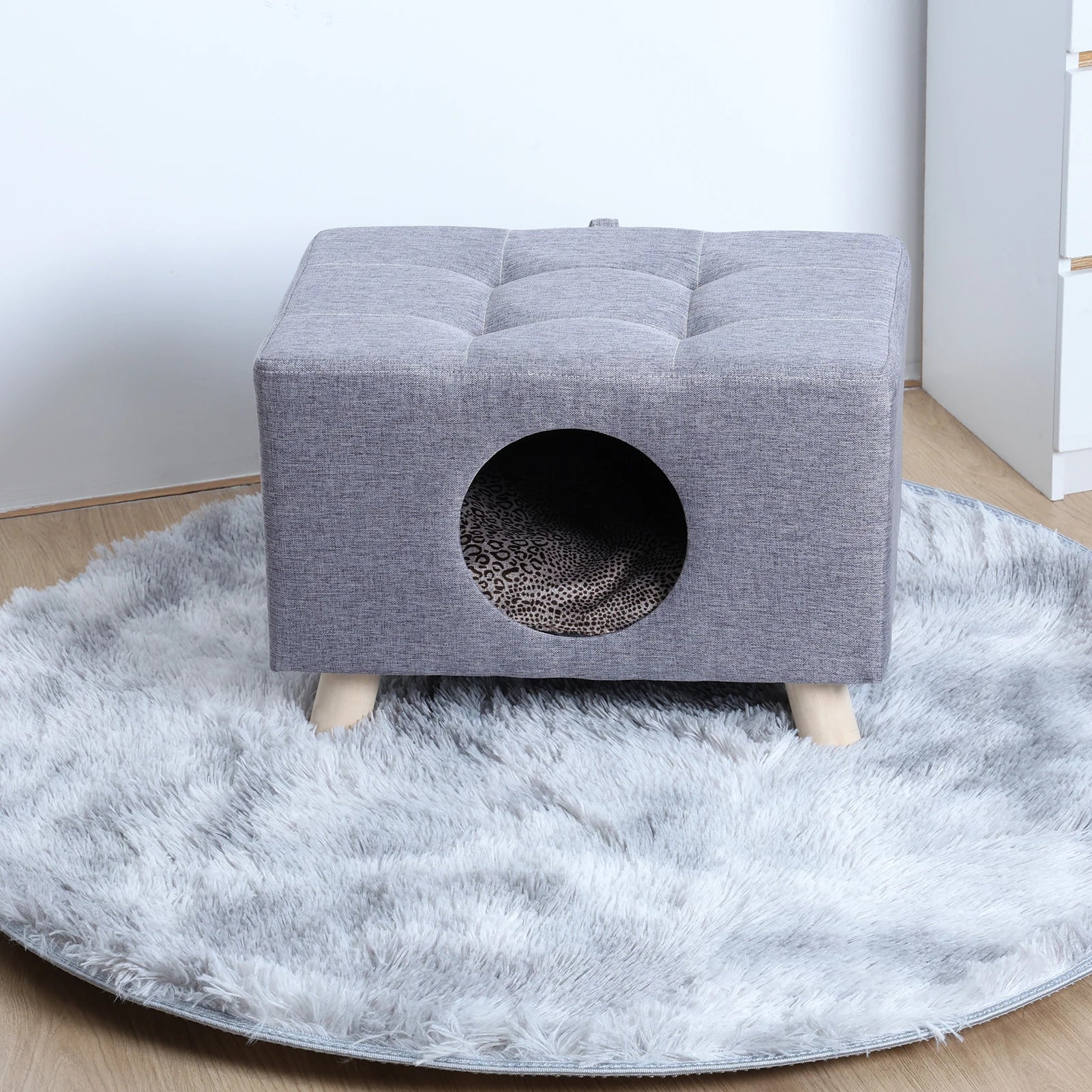 Wooden Pet House Cave with Mat