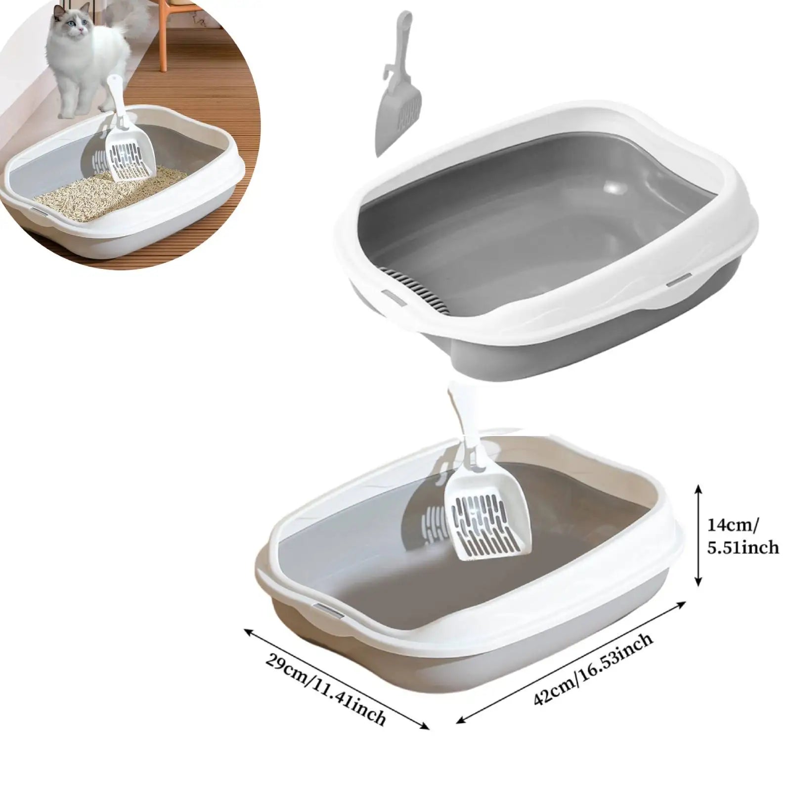 Small semi-enclosed cat litter box with scoop