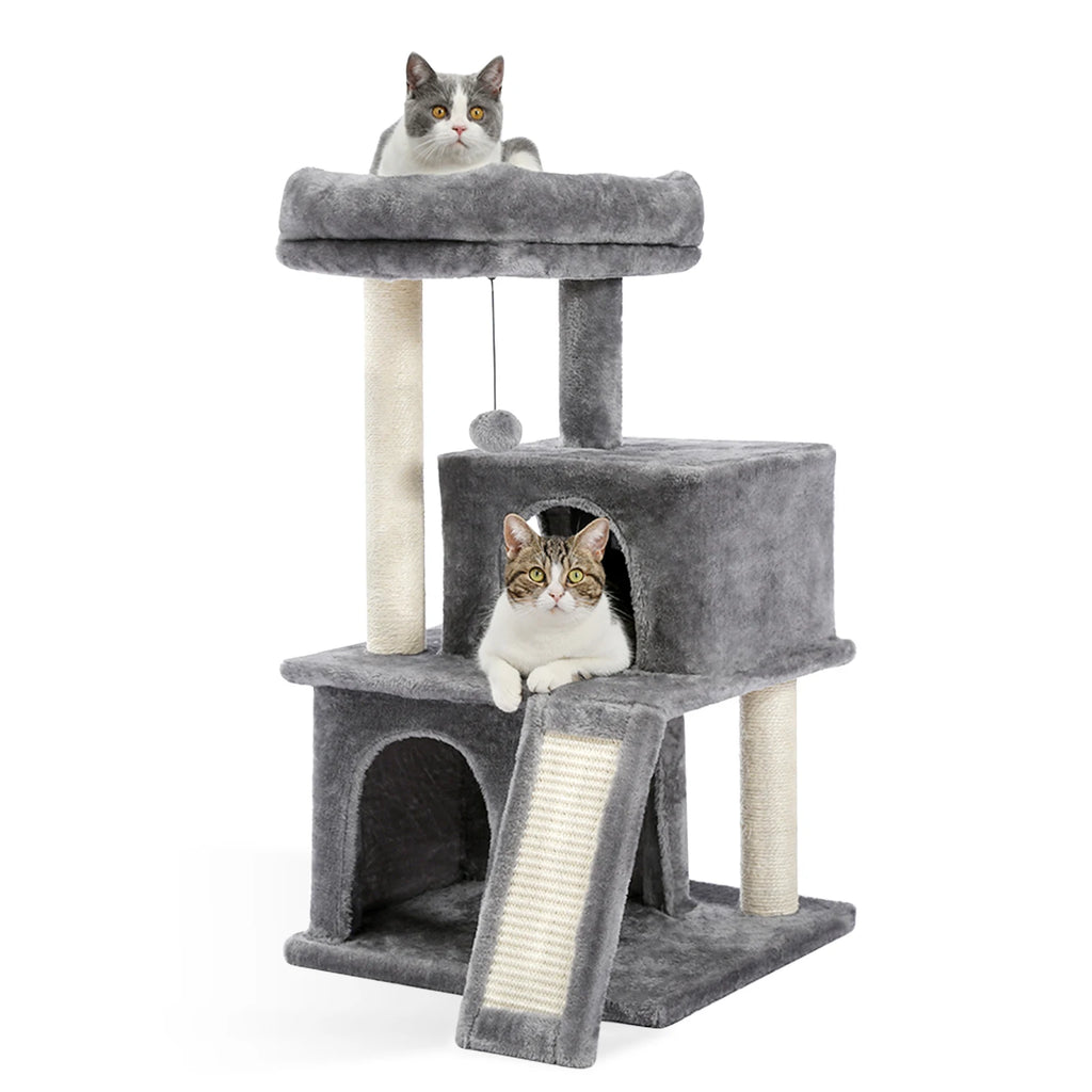 Luxury cat towers with double apartments and a spacious perch