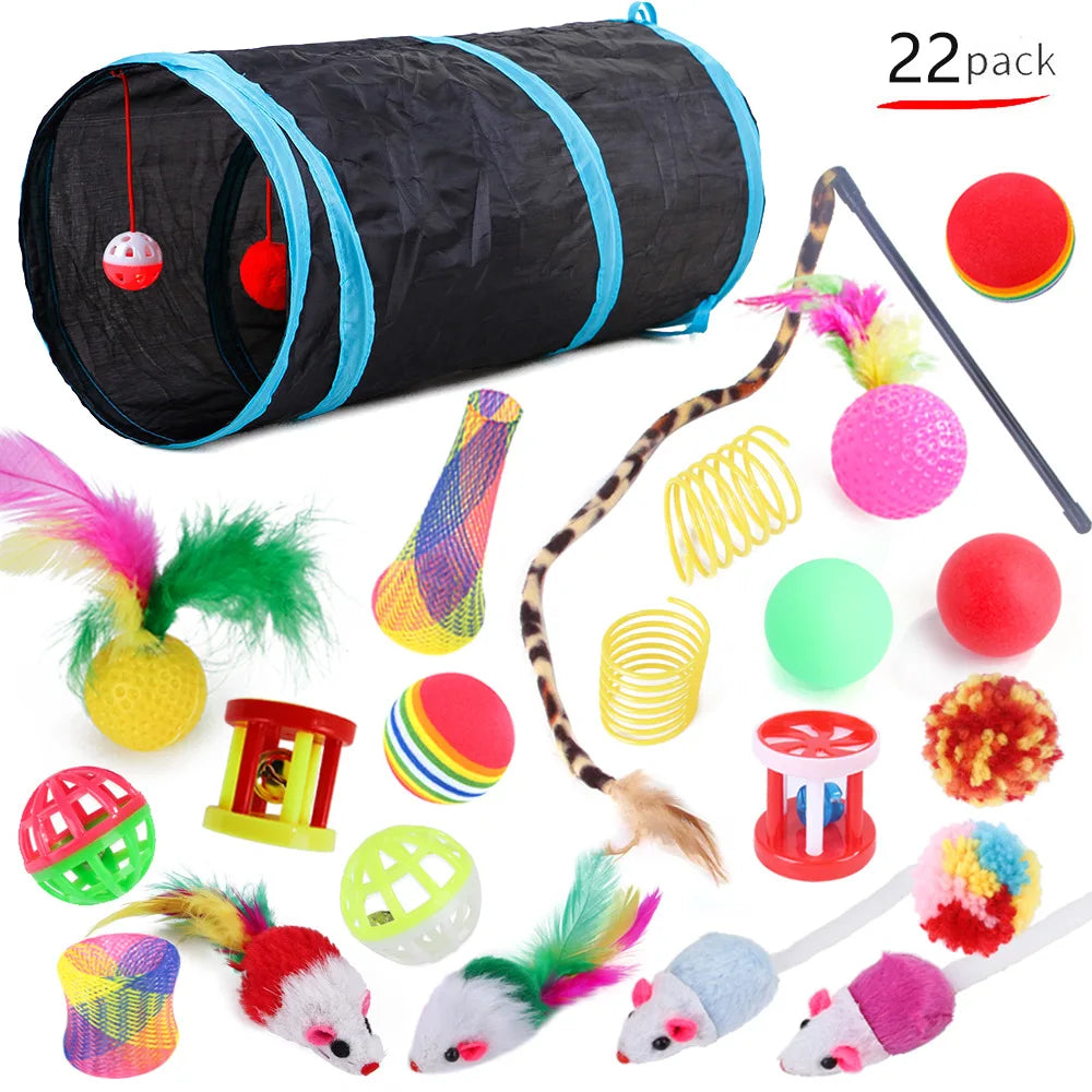 22 Pack Pet Cat Toys Interactive Combination Set