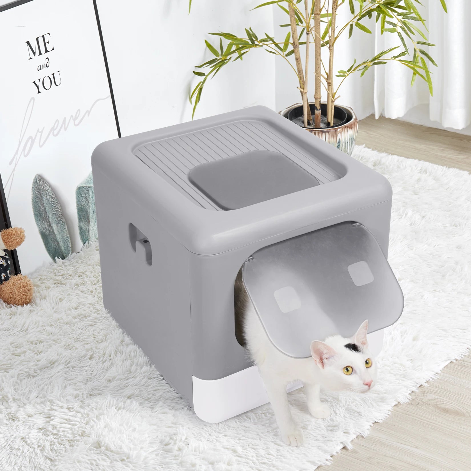 Cat Litter Box with Scoop and Foldable Closed Sieves Tray