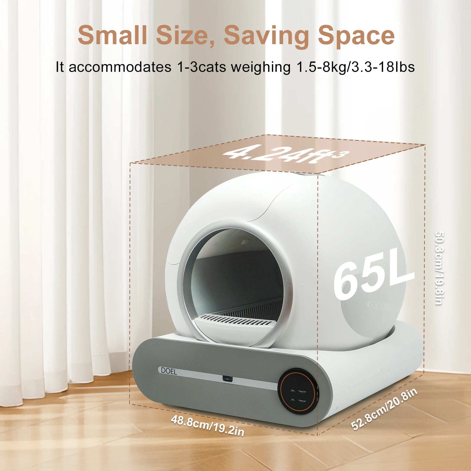 65L Self-Cleaning Cat Litter Box with Litter Bag and Mat, App Control