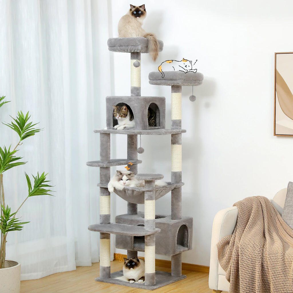 Large Cat Tree and Tower for Indoor Cats with Sisal-Covered Scratching Posts
