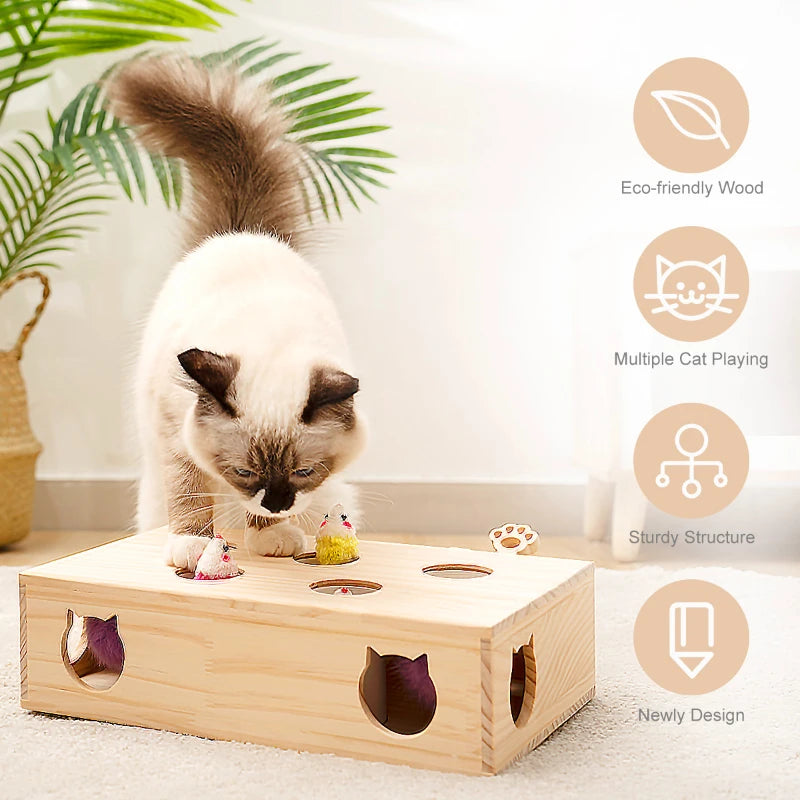 Whack-a-mole Interactive Solid Wood Cat Toys