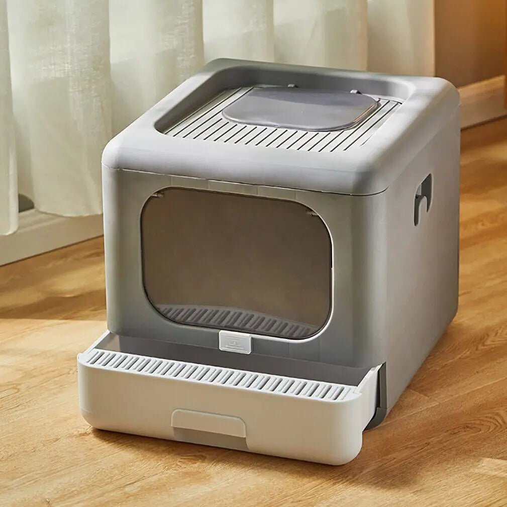 Cat Litter Box with Scoop and Foldable Closed Sieves Tray