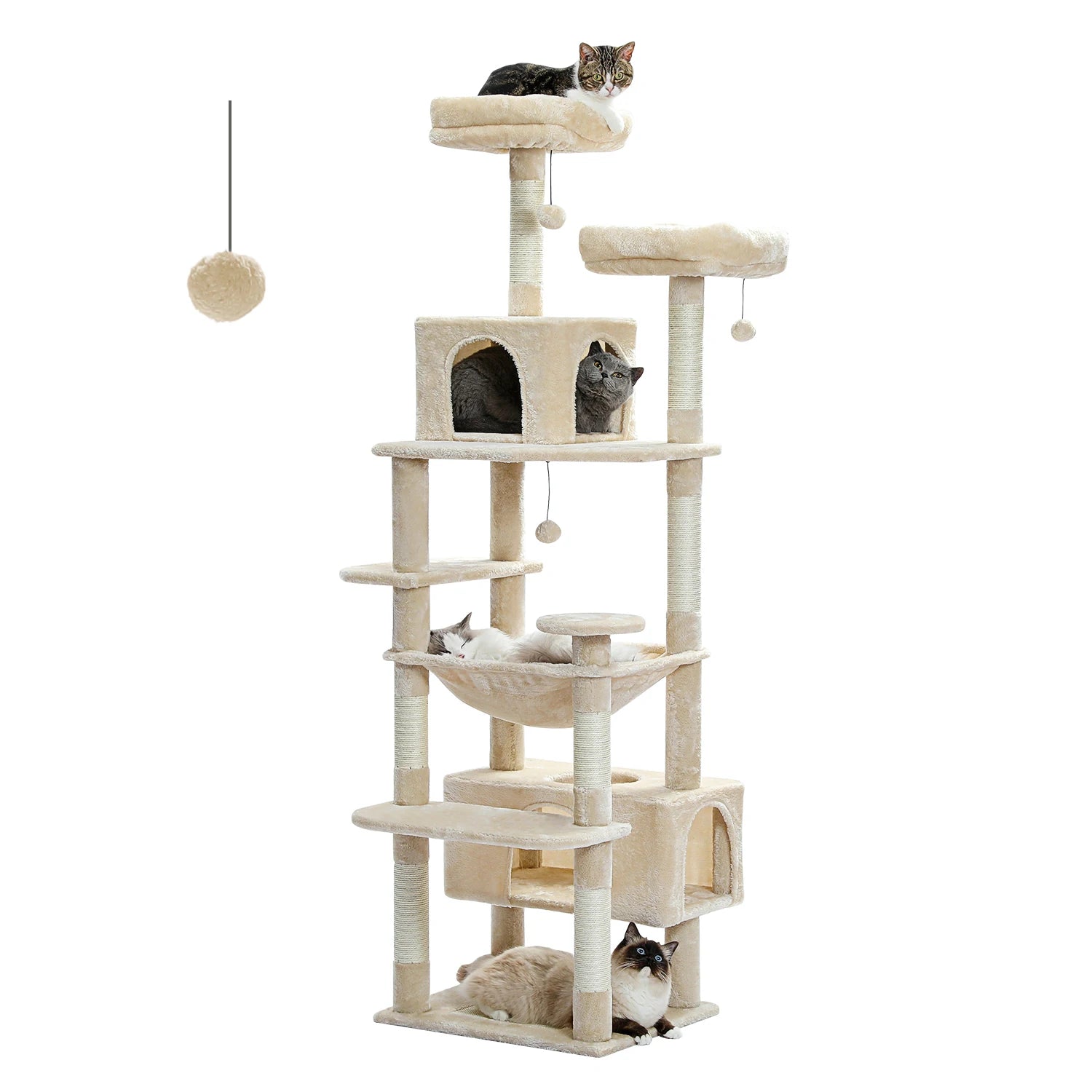 Large Cat Tree and Tower for Indoor Cats with Sisal-Covered Scratching Posts