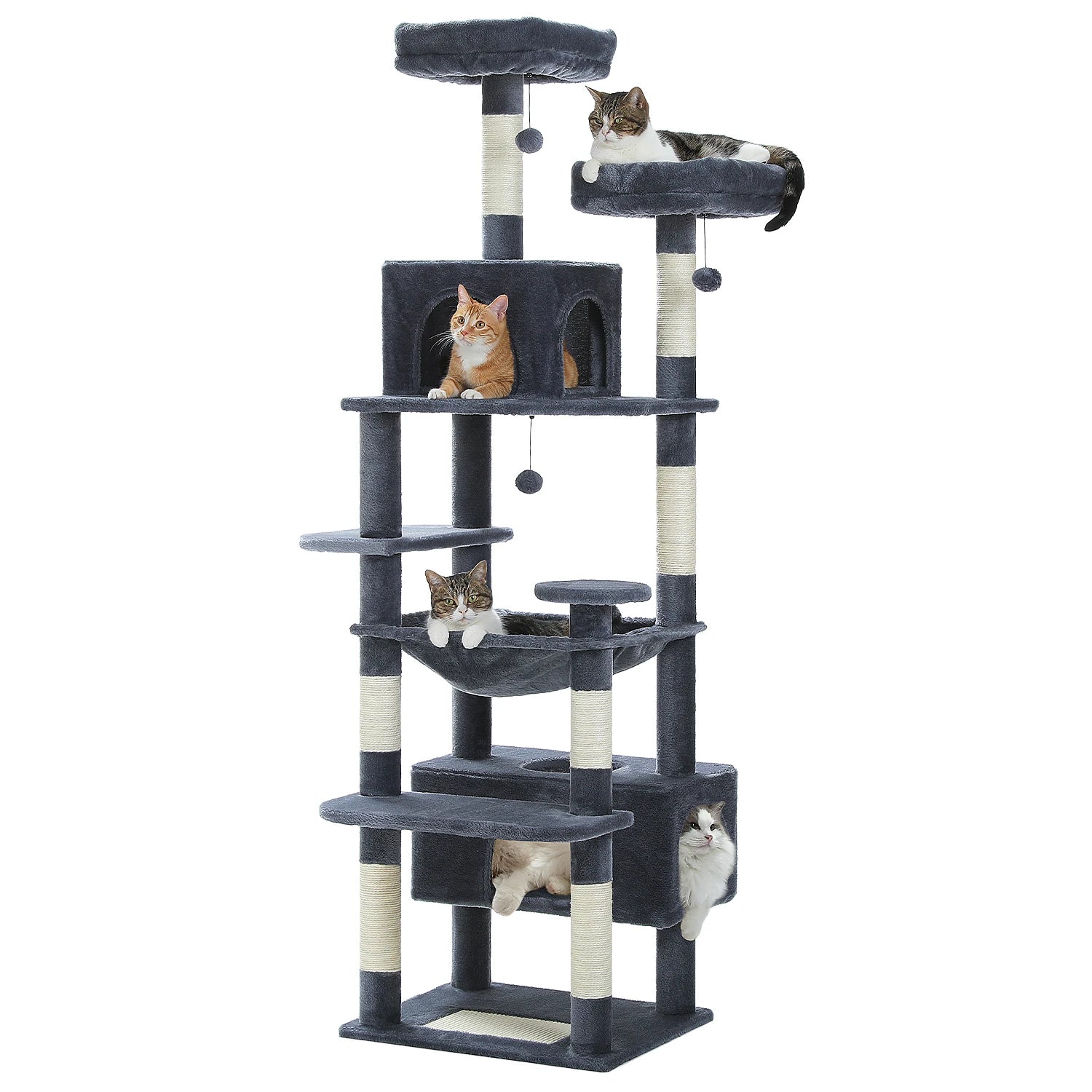 Large Cat Tree and Tower for Indoor Cats with Sisal-Covered Scratching Posts