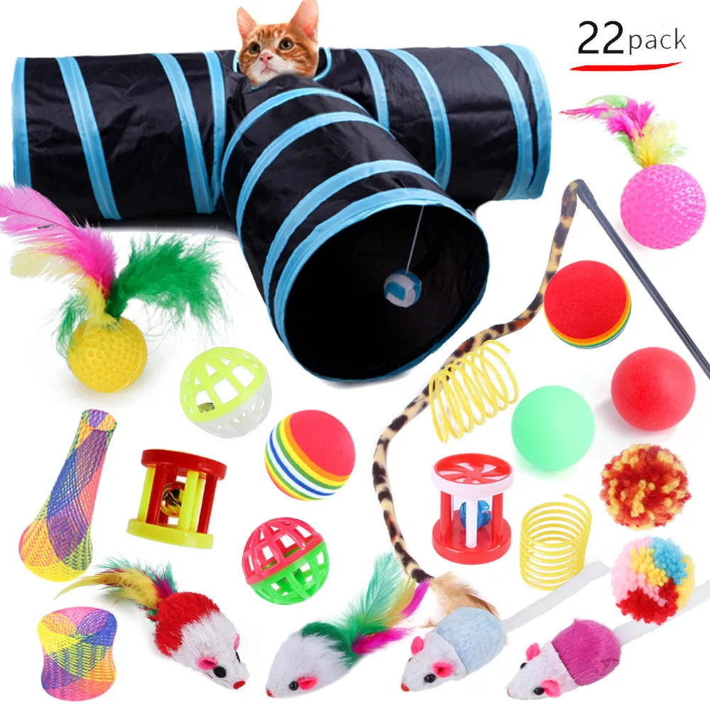 22 Pack Pet Cat Toys Interactive Combination Set