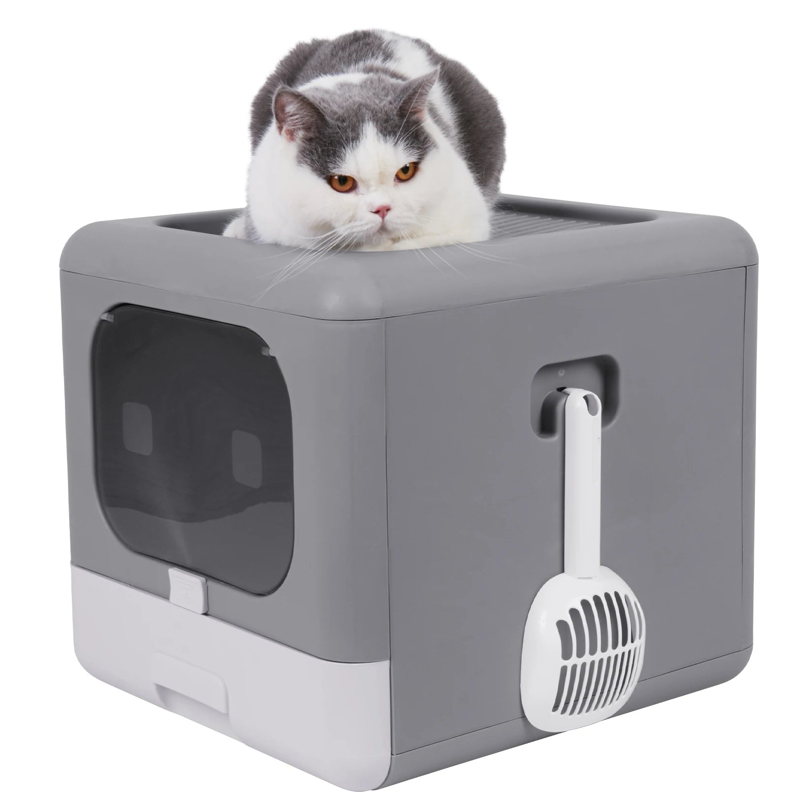 Cat Litter Box with Scoop and Foldable Closed Sieves Tray