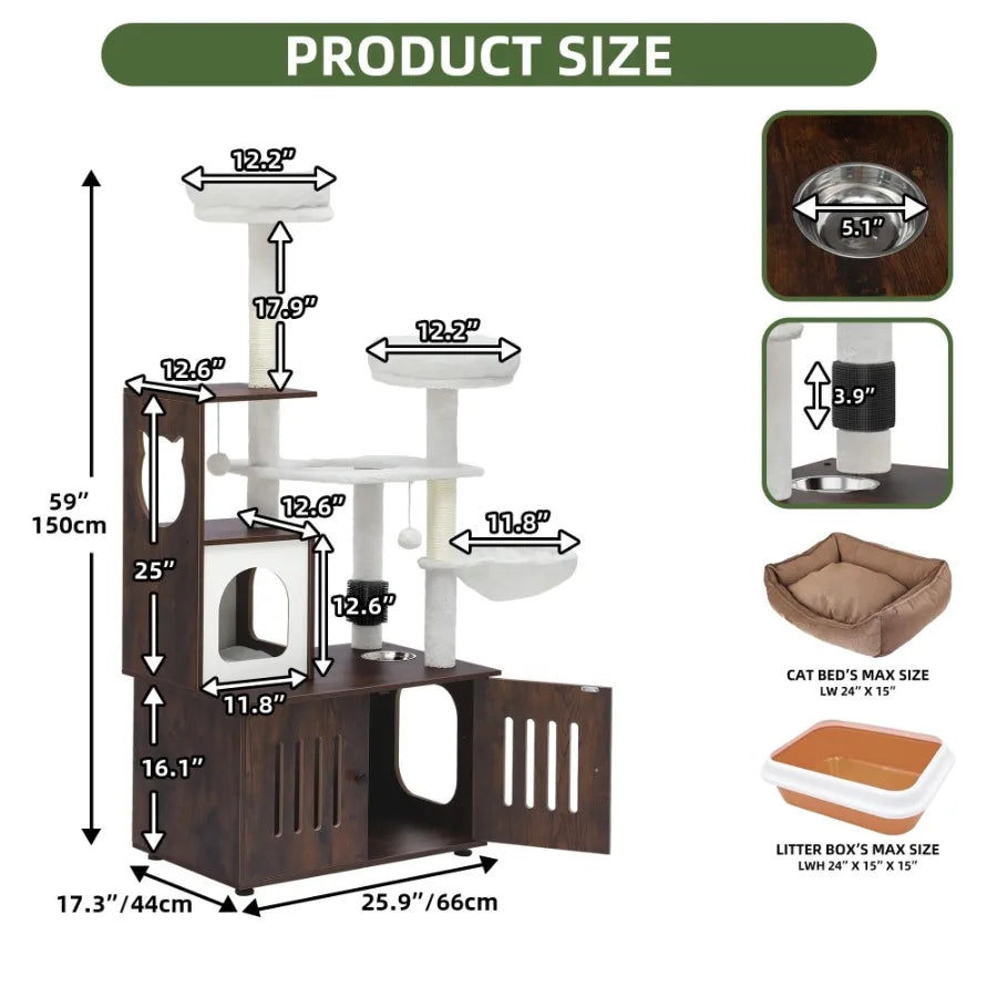 2-in-1 Cat Tree with Litter Box Container for Modern Homes