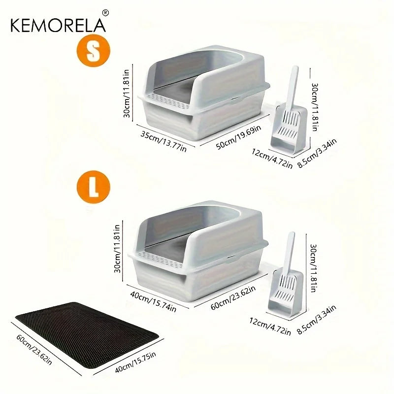 Stainless steel litter box with scoop and mat