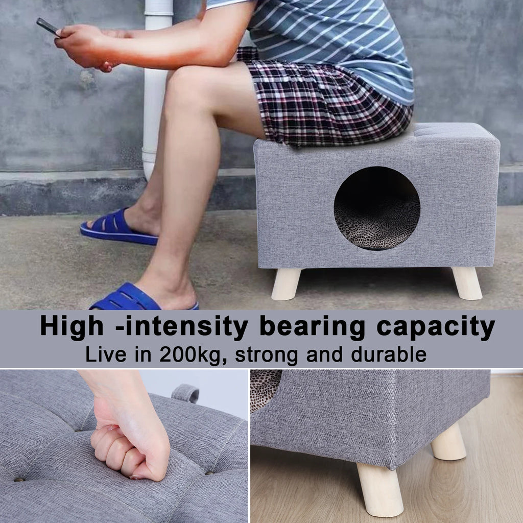 Wooden Pet House Cave with Mat