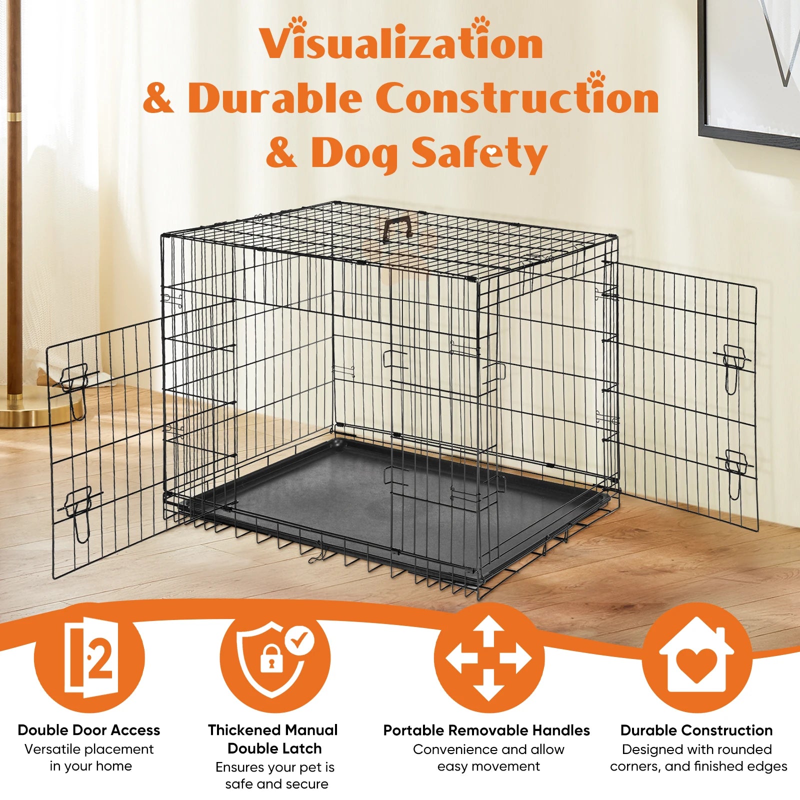 Collapsible wire dog cage