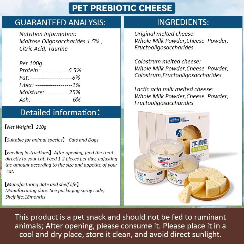 Dried pet food, cheese rich in calcium and nutrients