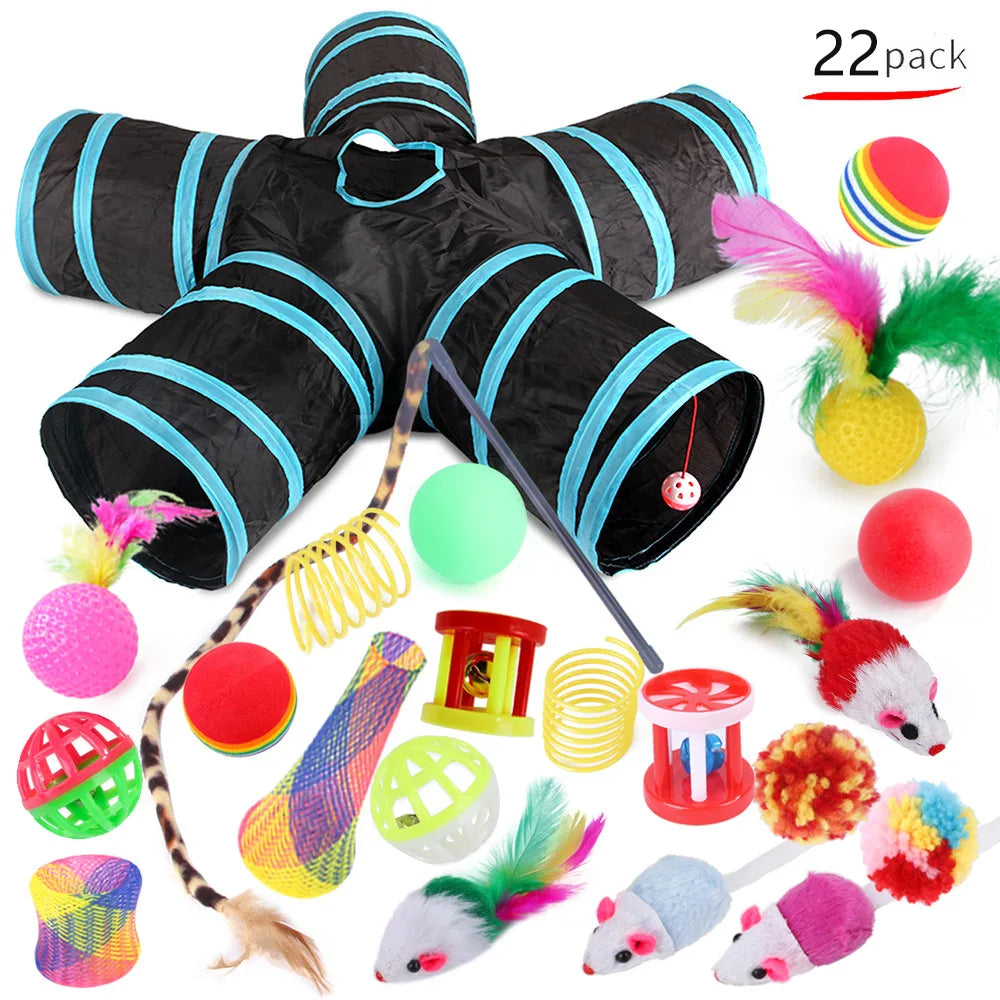 22 Pack Pet Cat Toys Interactive Combination Set