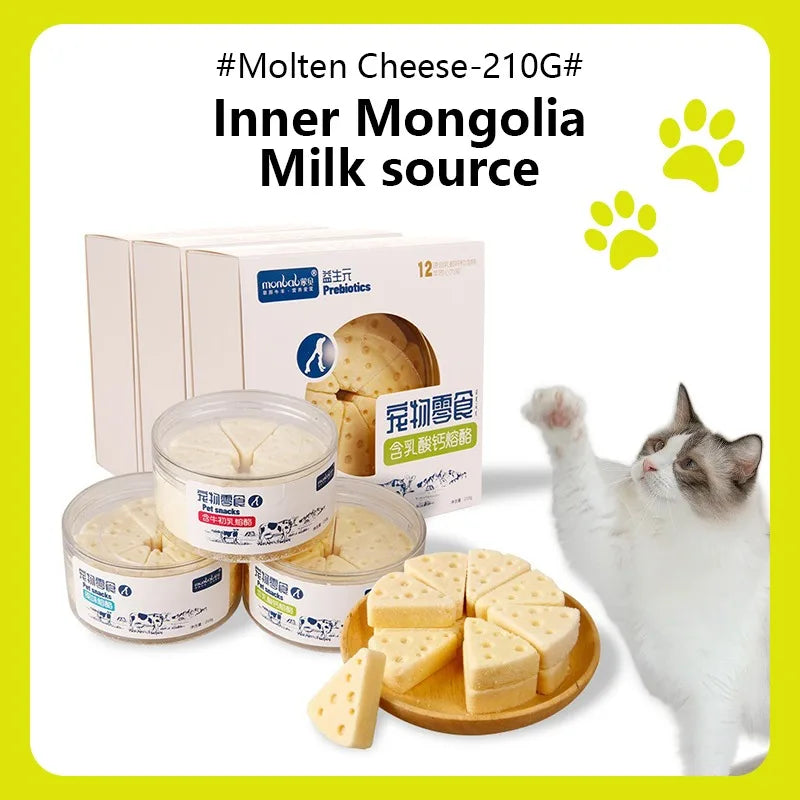 Dried pet food, cheese rich in calcium and nutrients