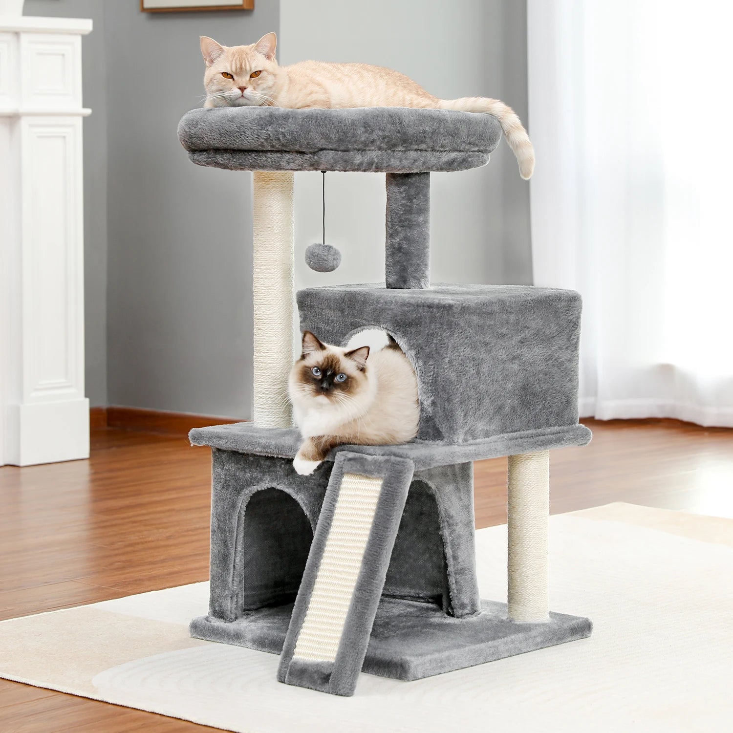 Luxury cat towers with double apartments and a spacious perch