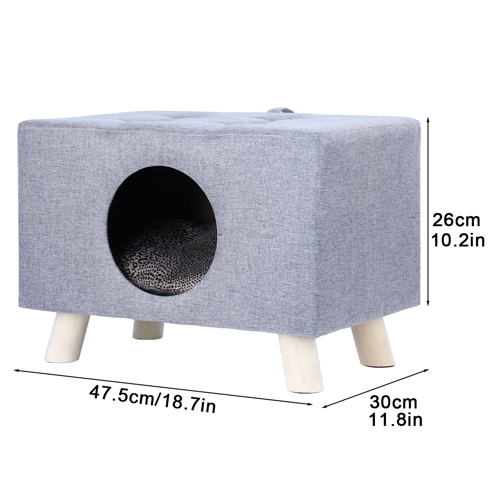 Wooden Pet House Cave with Mat