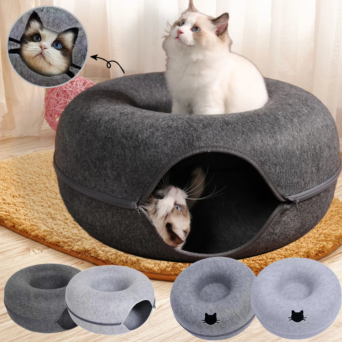 Felt Donut Cat Bed with Vent