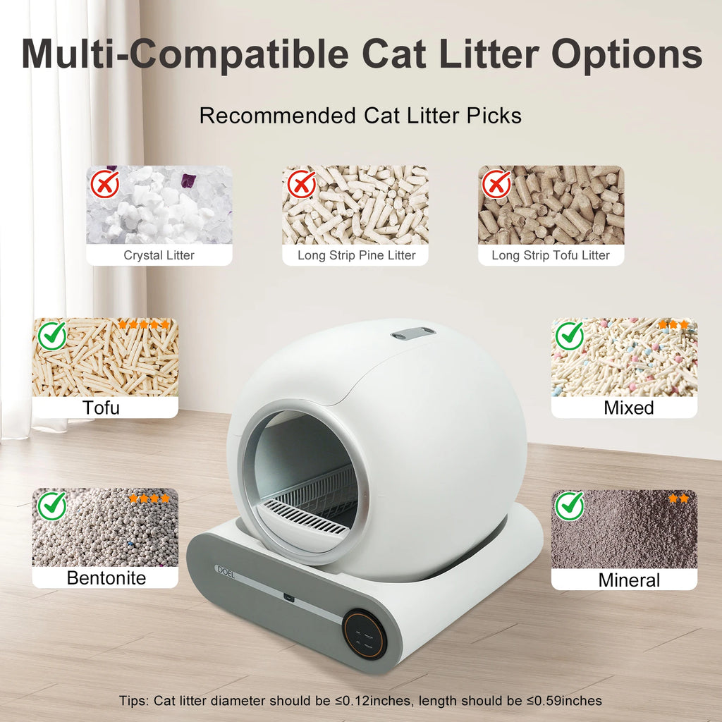 65L Self-Cleaning Cat Litter Box with Litter Bag and Mat, App Control