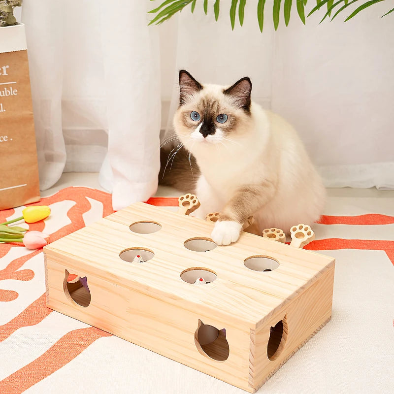 Whack-a-mole Interactive Solid Wood Cat Toys