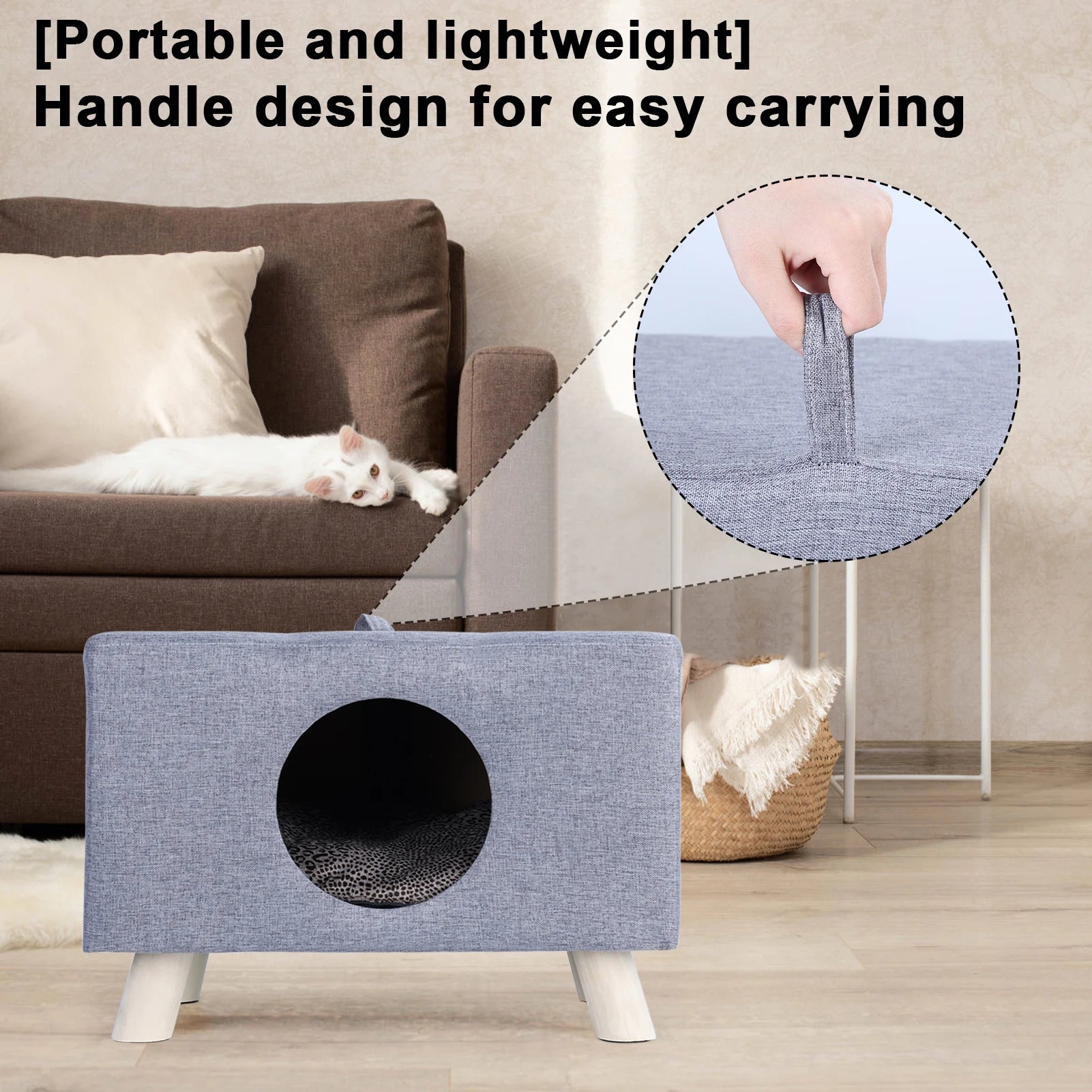 Wooden Pet House Cave with Mat