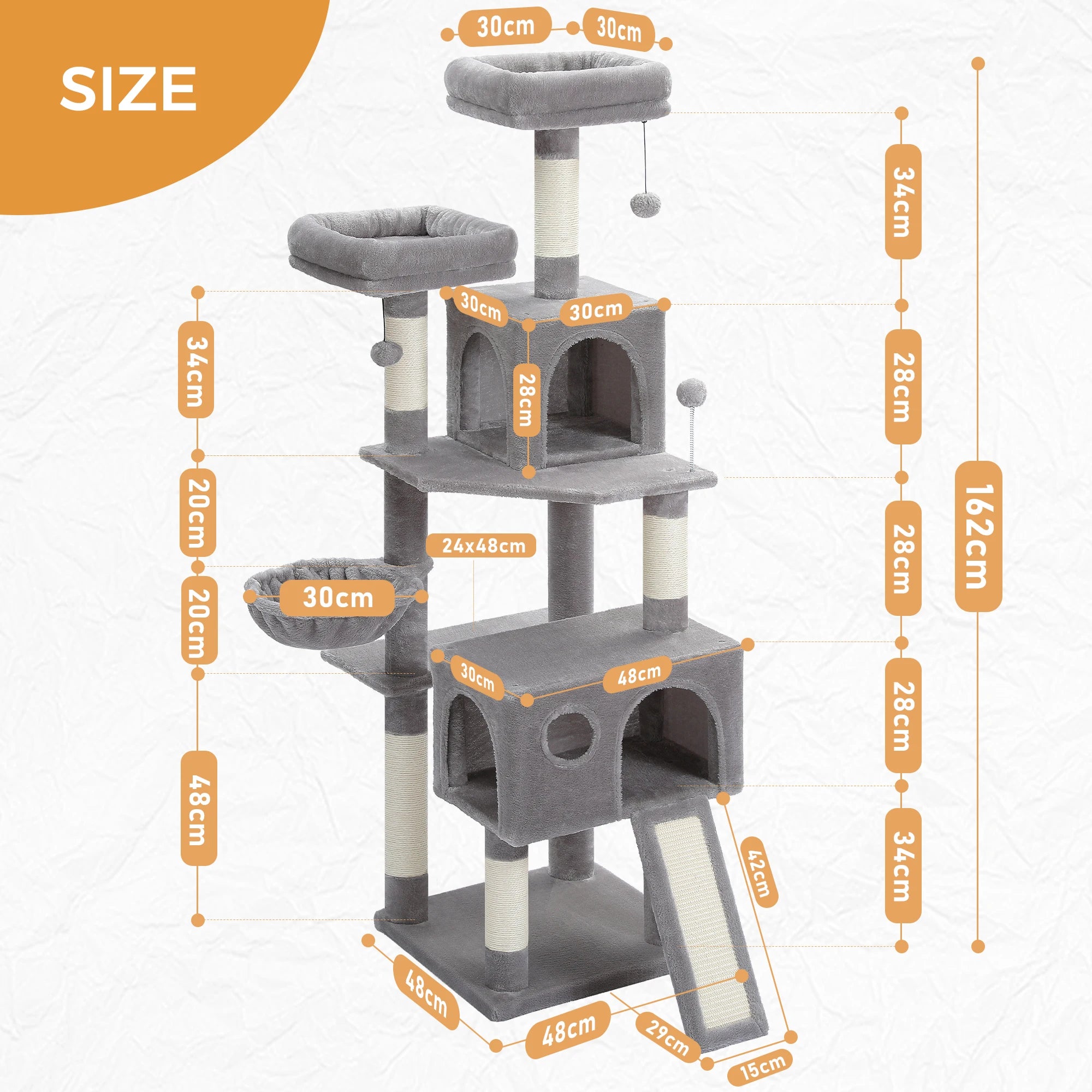 Luxury cat towers with double apartments and a spacious perch