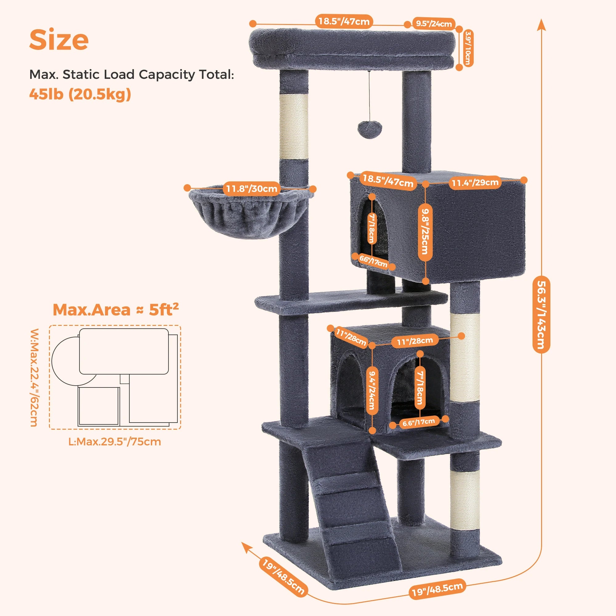 Luxury cat towers with double apartments and a spacious perch
