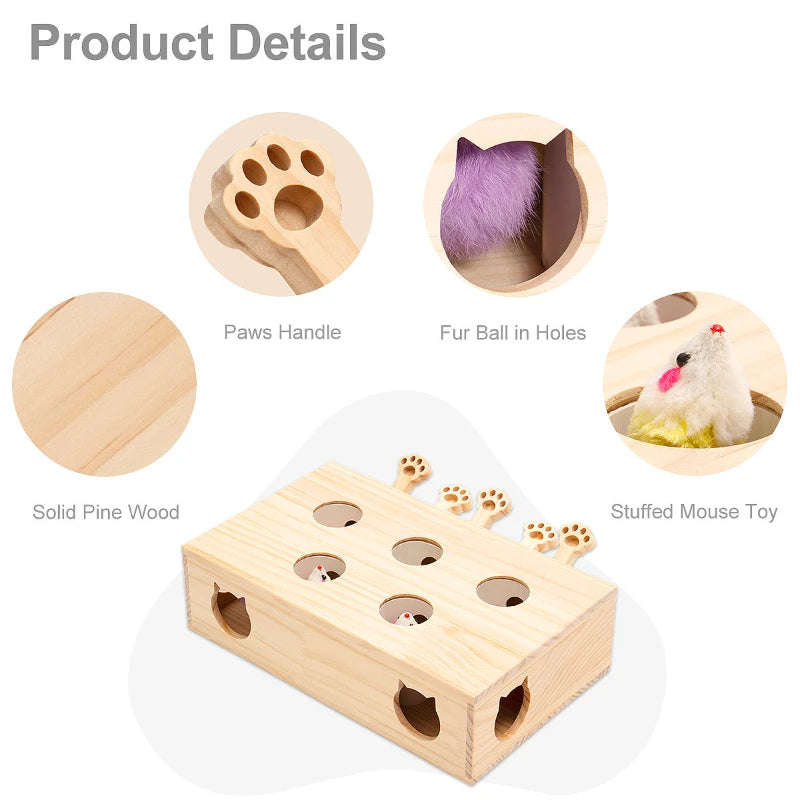 Whack-a-mole Interactive Solid Wood Cat Toys