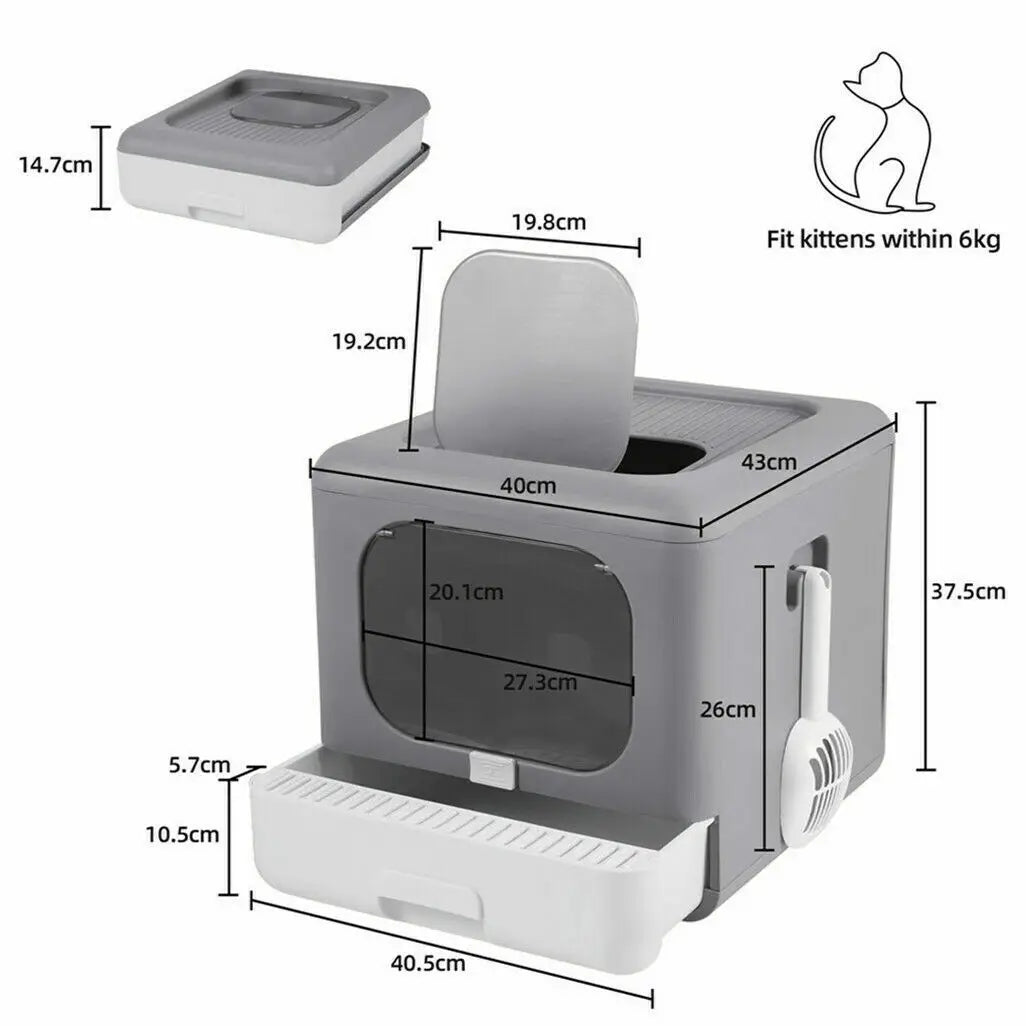 Cat Litter Box with Scoop and Foldable Closed Sieves Tray