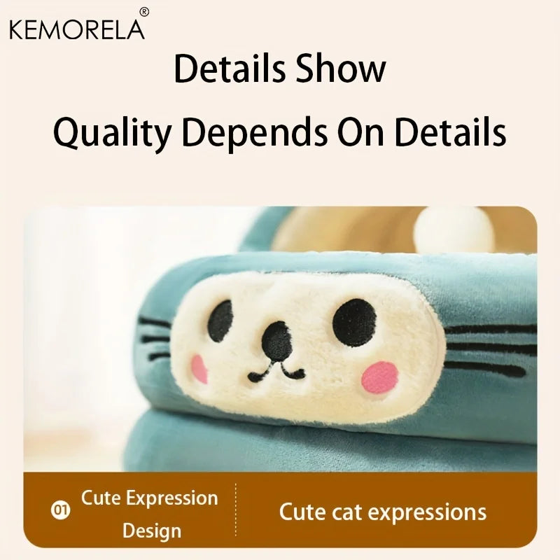 Semi-enclosed warm cat bed with cat ears