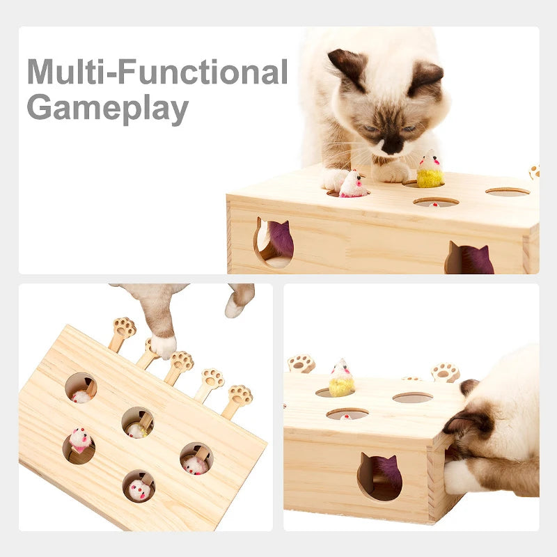 Whack-a-mole Interactive Solid Wood Cat Toys