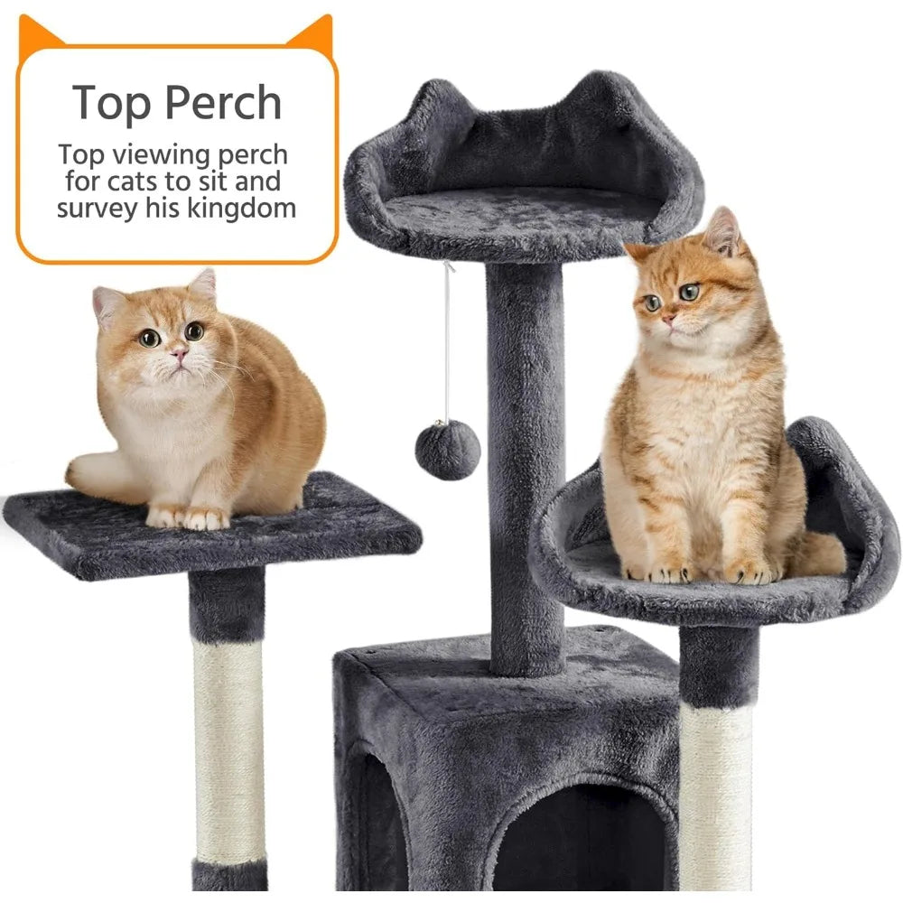 Cat Tree,72in Multi-Level Cat Tower with 2 Cozy Caves, 3 Soft Perches, Scratching Posts,Board,and Ball, Pet Furniture Play House
