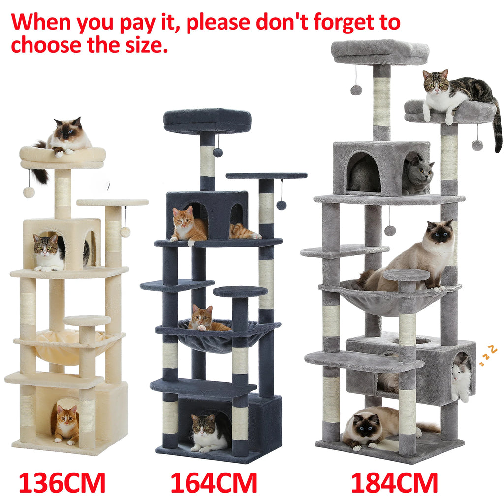 Large Cat Tree and Tower for Indoor Cats with Sisal-Covered Scratching Posts