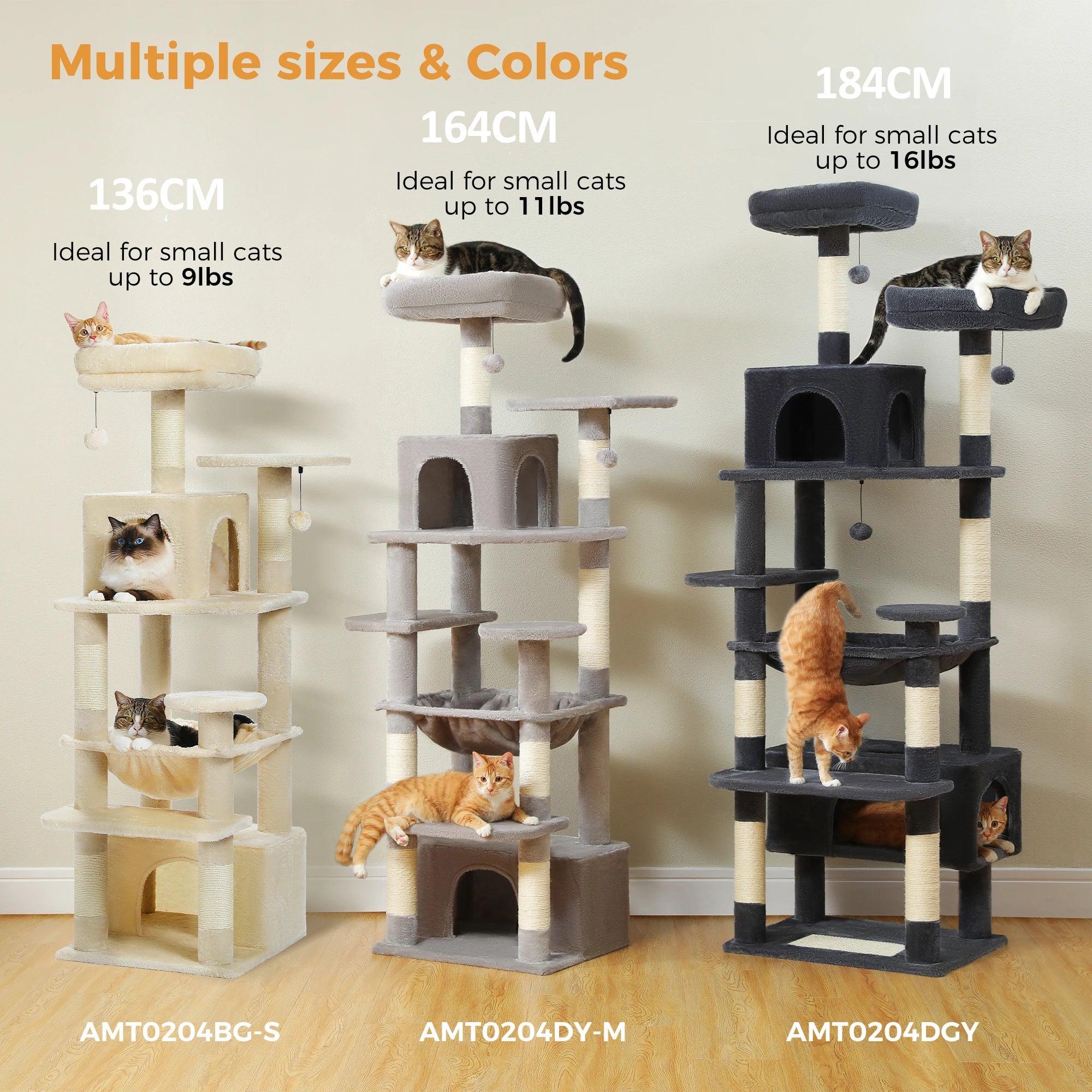 Large Cat Tree and Tower for Indoor Cats with Sisal-Covered Scratching Posts