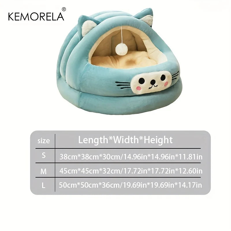 Semi-enclosed warm cat bed with cat ears