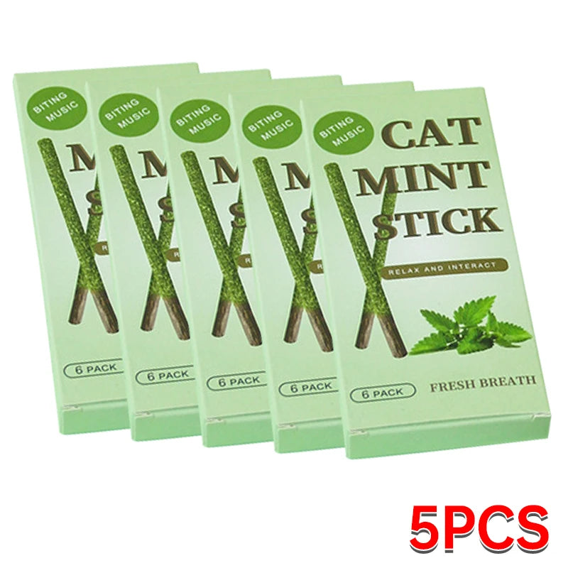 6 Natural Cat Scratching and Bite Sticks with Mint Flavor