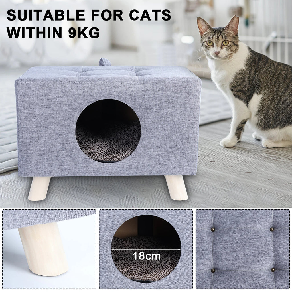 Wooden Pet House Cave with Mat