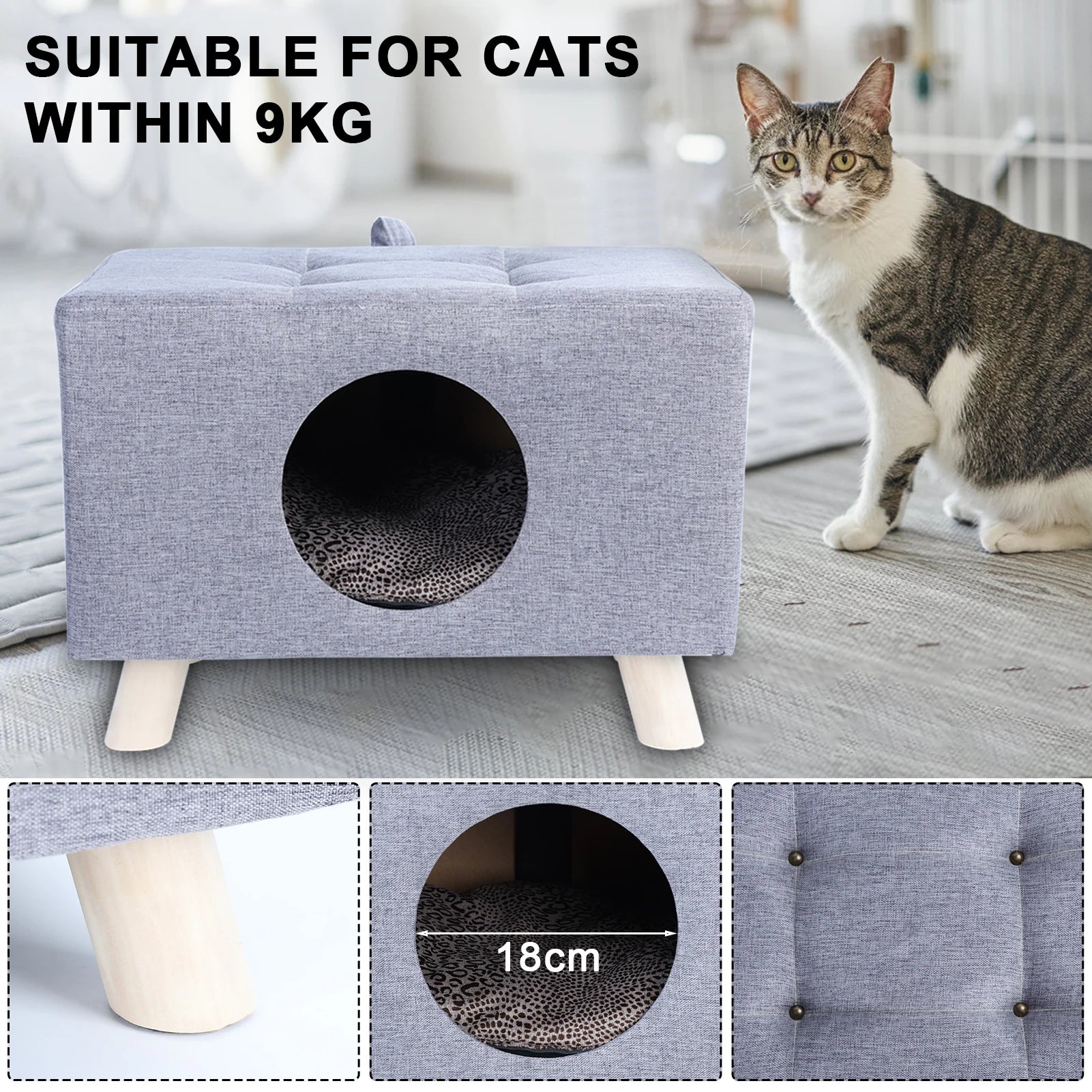 Wooden Pet House Cave with Mat