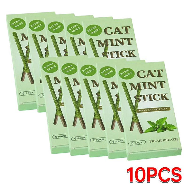 6 Natural Cat Scratching and Bite Sticks with Mint Flavor